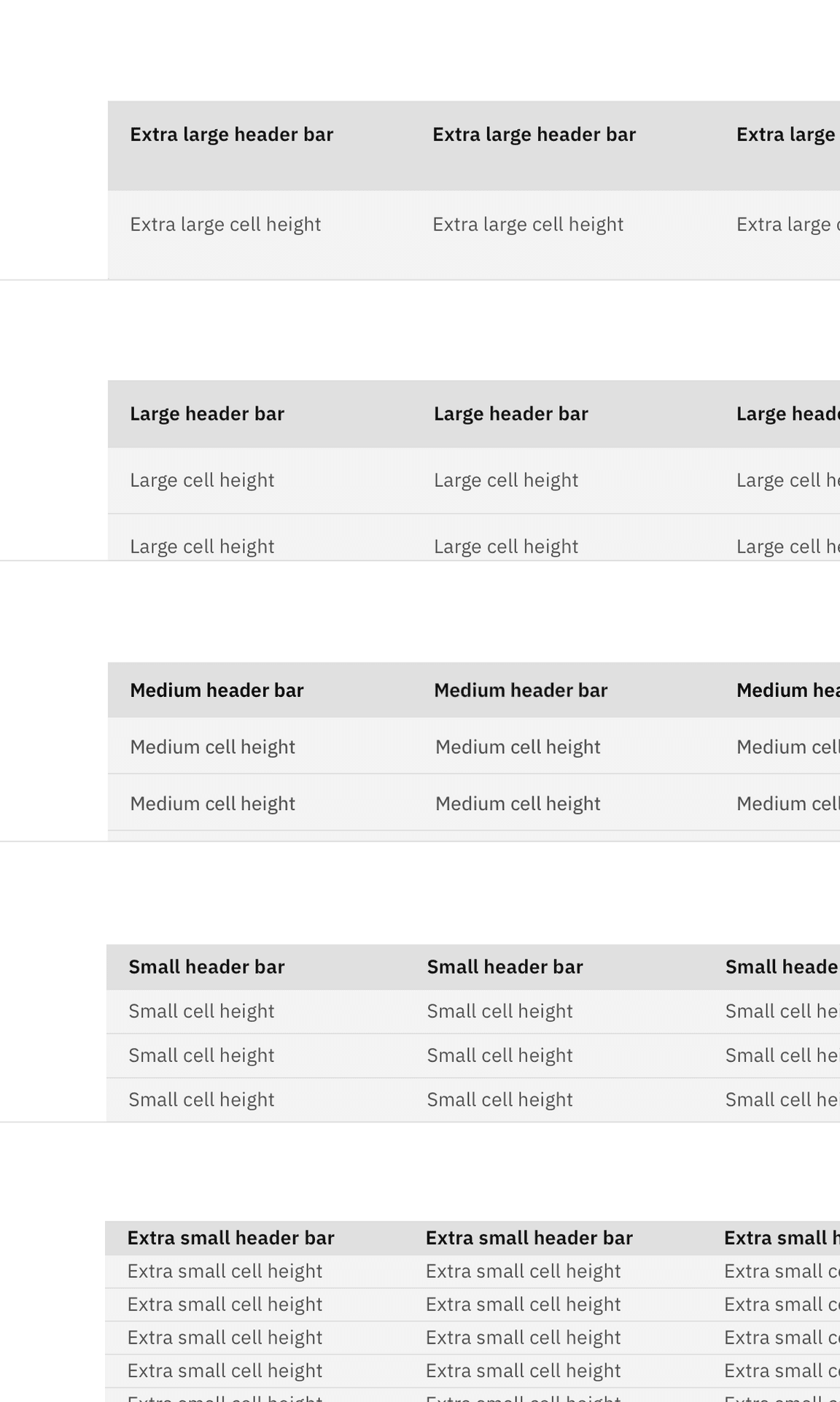 data table size